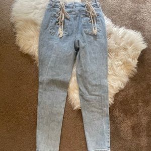 Lace up mom jeans